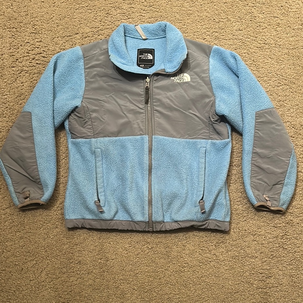 The North Face Girls Long Sleeve Full Zip Outdoor Fleece Jacket Blue Gray Size M